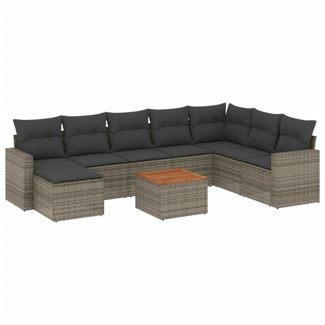 vidaXL Sofaelement 9-tlg. Garten-Sofagarnitur mit Kissen Grau Poly Rattan ( günstig online kaufen