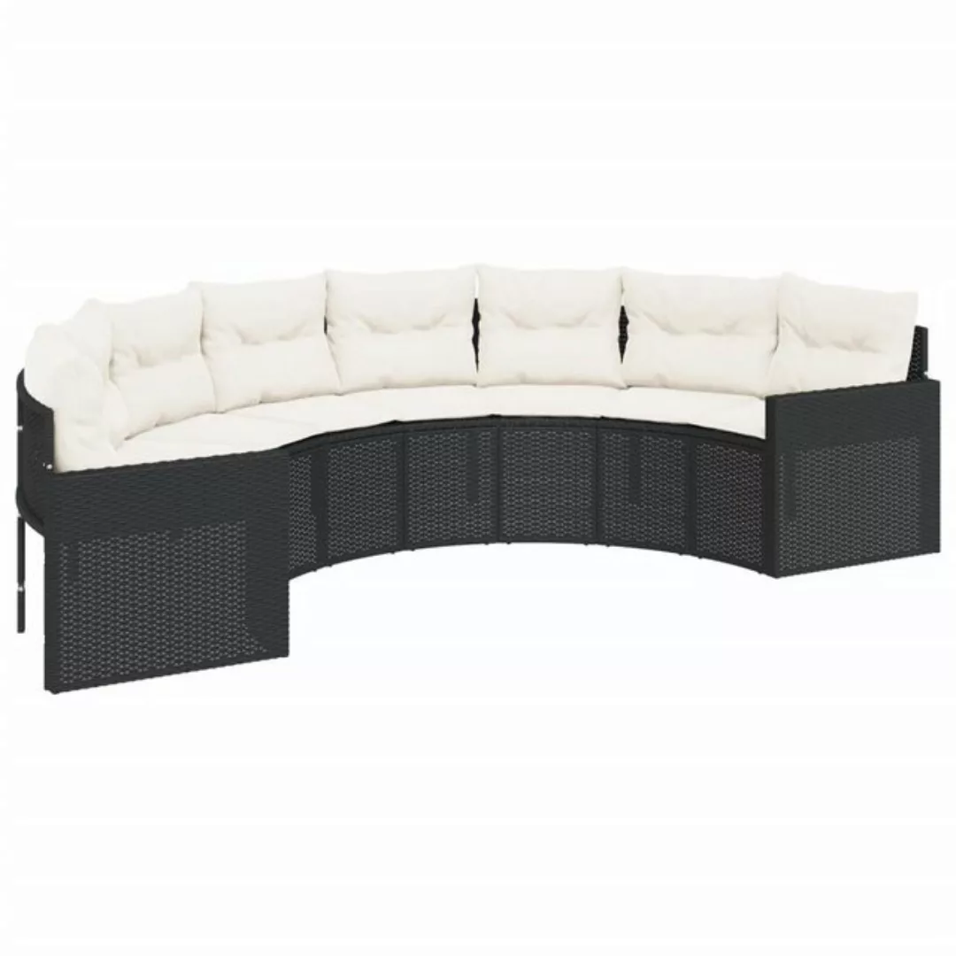 vidaXL Loungesofa Gartensofa mit Kissen Halbrund Schwarz Poly-Rattan, 1 Tei günstig online kaufen