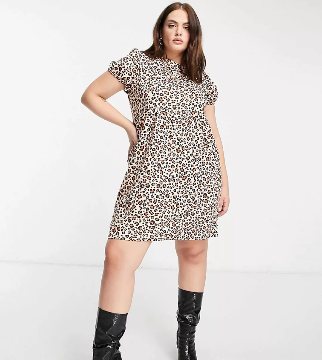 Street Collective Curve – Gestuftes Hängerkleid aus Jersey mit Leopardenmus günstig online kaufen