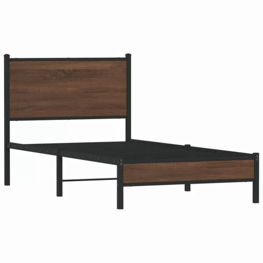 vidaXL Bett Bettgestell mit Kopfteil Metall Braun Eichen-Optik 75x190 cm günstig online kaufen