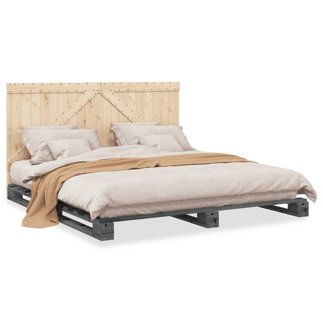 vidaXL Bett Massivholzbett mit Kopfteil Grau 200x200 cm Kiefer günstig online kaufen