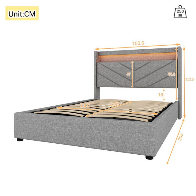 Furnishings Home Polsterbett 190cm/200cm mit Lautsprecher Stauraum LED-Lich günstig online kaufen