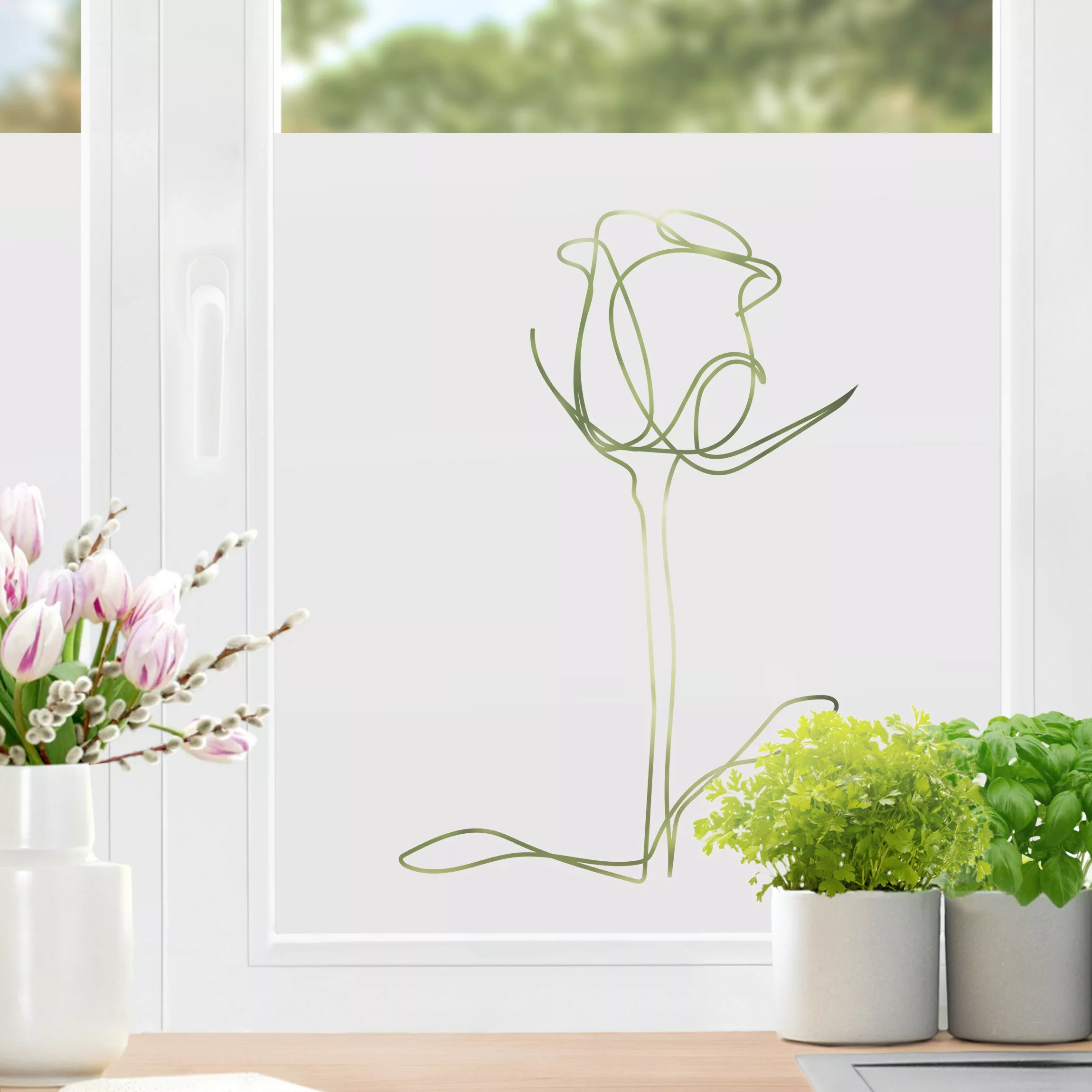 Fensterfolie Line Art Rose günstig online kaufen