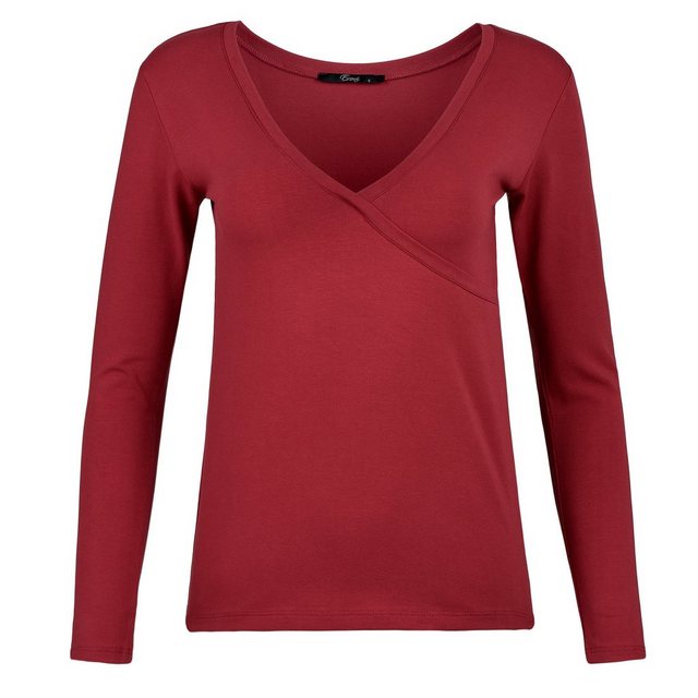 Evoni Langarmshirt Damen Basic Shirt Langarm Baumwolle mit V-Ausschnitt günstig online kaufen