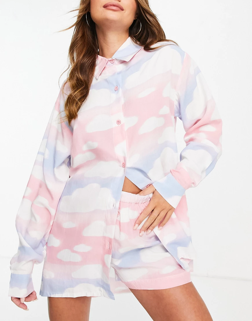 ASOS DESIGN – Mix & Match – Pyjama-Oberteil aus Modal in Rosa, Blau und Wei günstig online kaufen