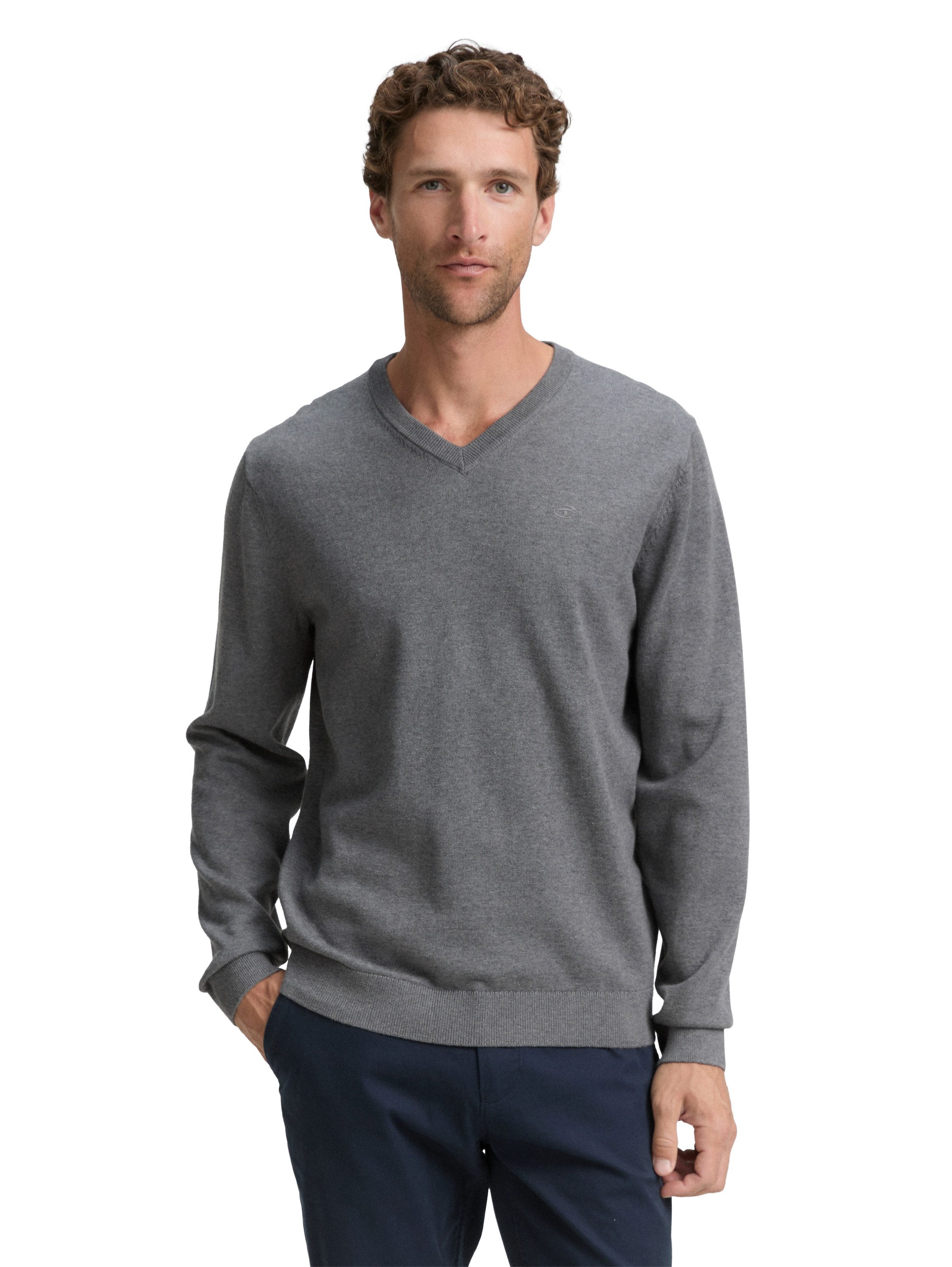 TOM TAILOR V-Ausschnitt-Pullover mit kleiner Logo-Stickerei günstig online kaufen