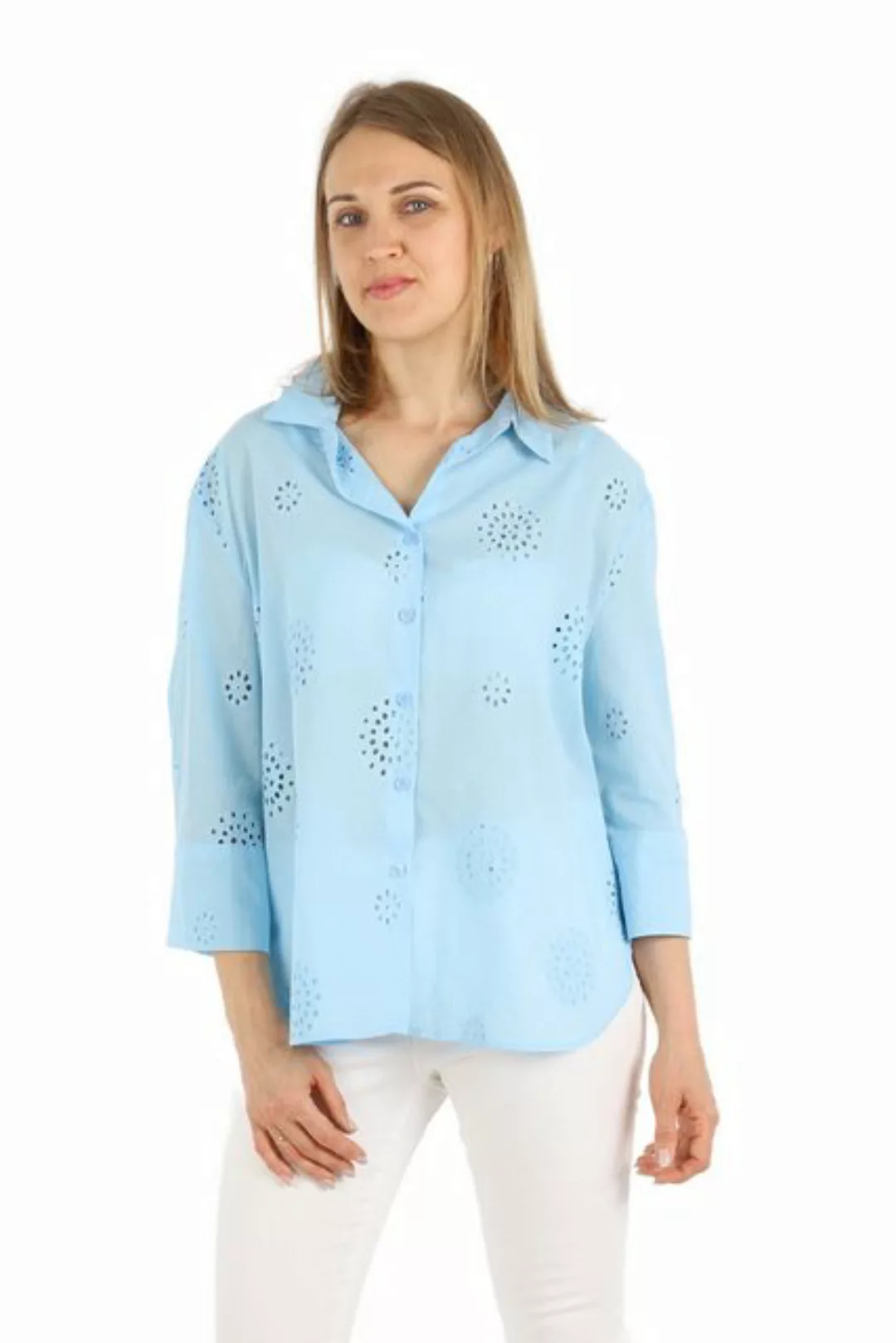 MIRROSI Spitzenbluse Damen Bluse Spitze mit Lochmuster 100% Baumwolle günstig online kaufen