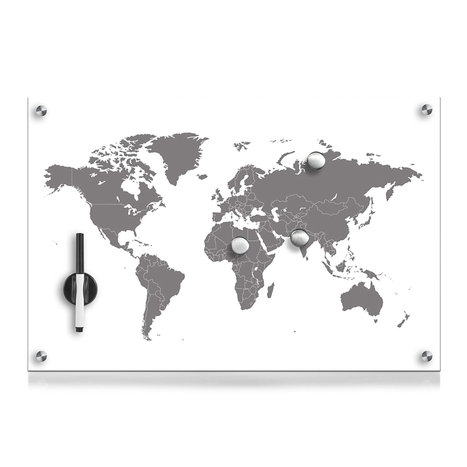 Zeller Memoboard Worldmap Glas 60 cm x 40 cm x 1,9 cm Weiß günstig online kaufen