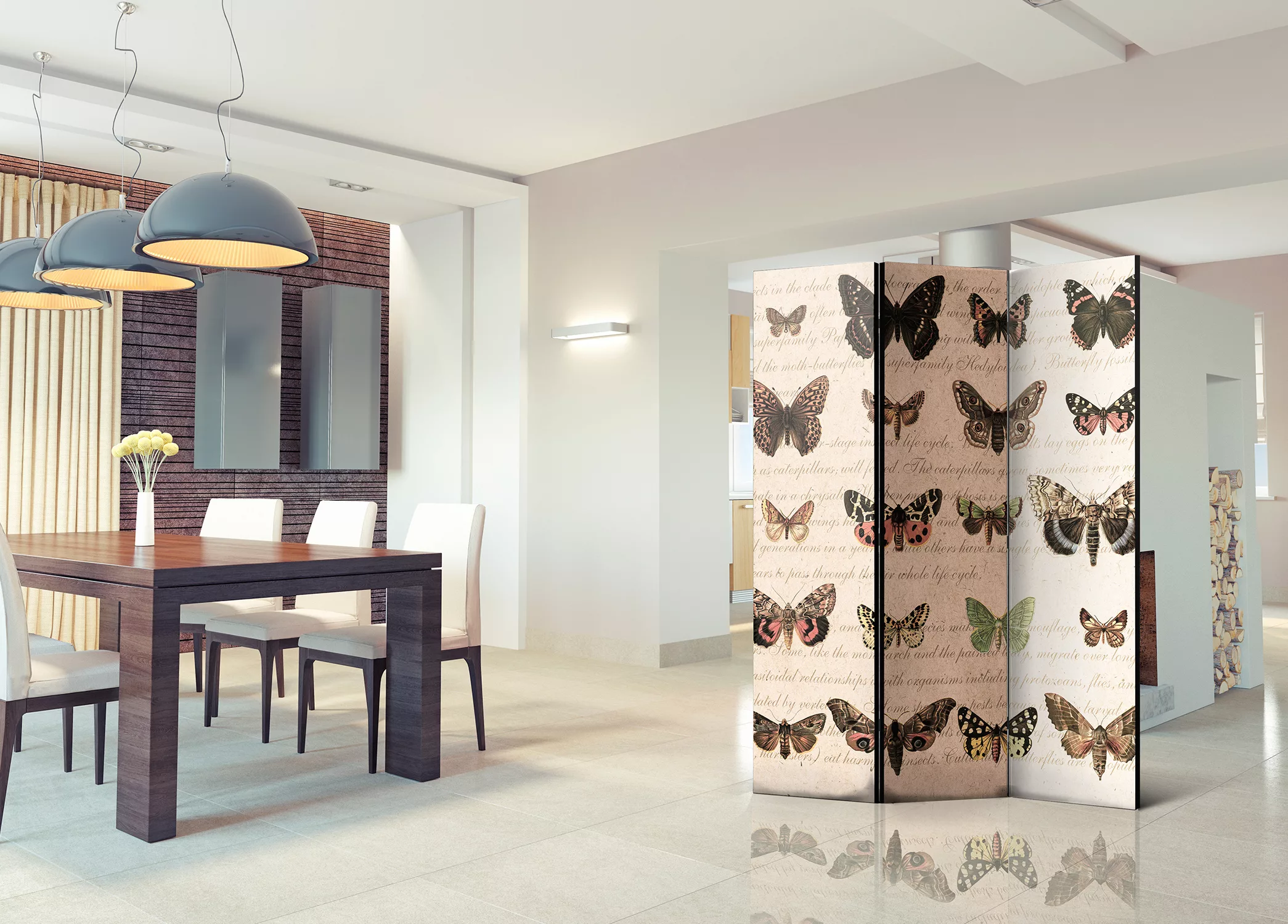 3-teiliges Paravent - Retro Style: Butterflies [room Dividers] günstig online kaufen
