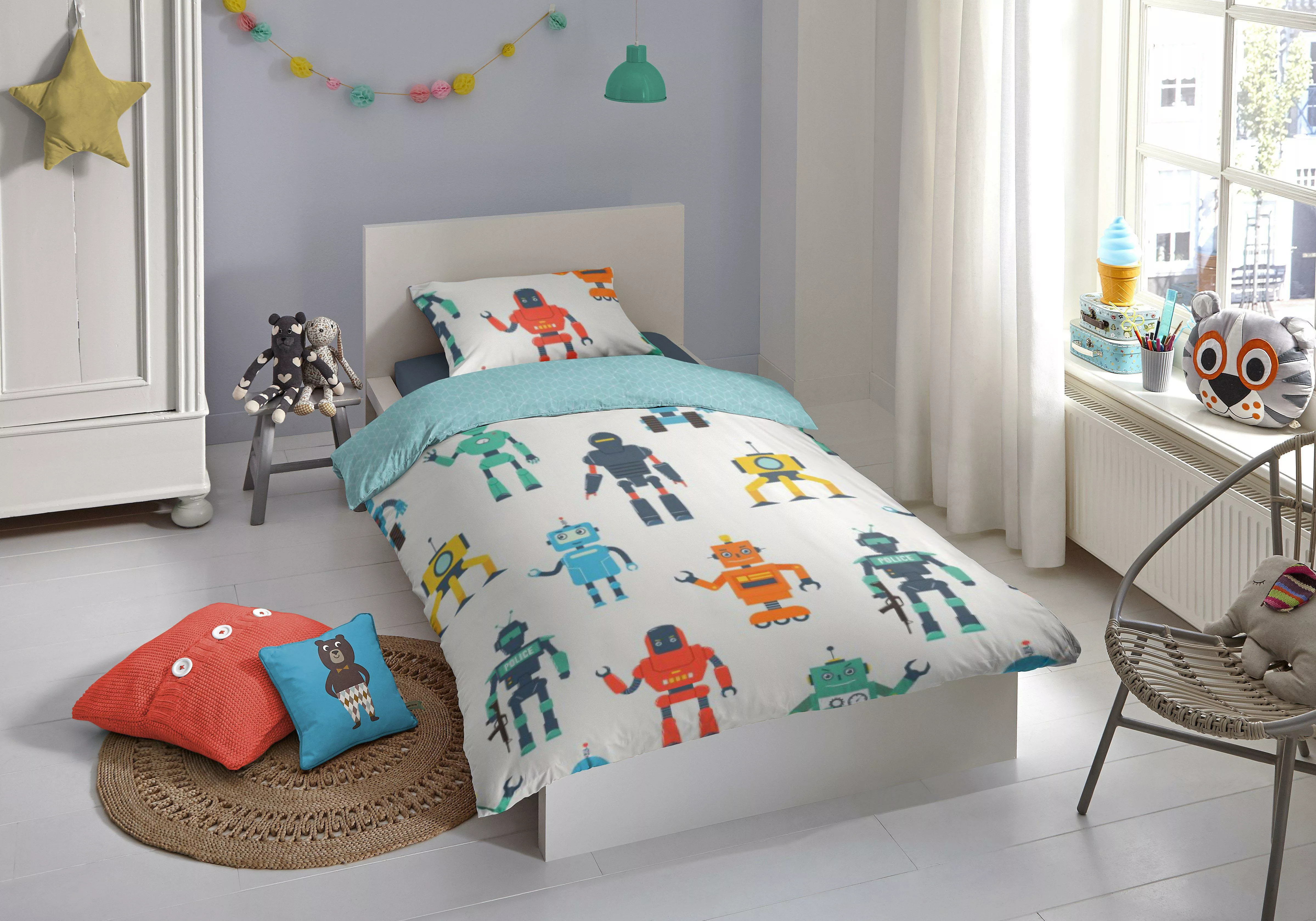 Good Morning Kinder-Wendebettwäsche Robots, Baumwolle, 135 x 200 + 80 x 80 günstig online kaufen