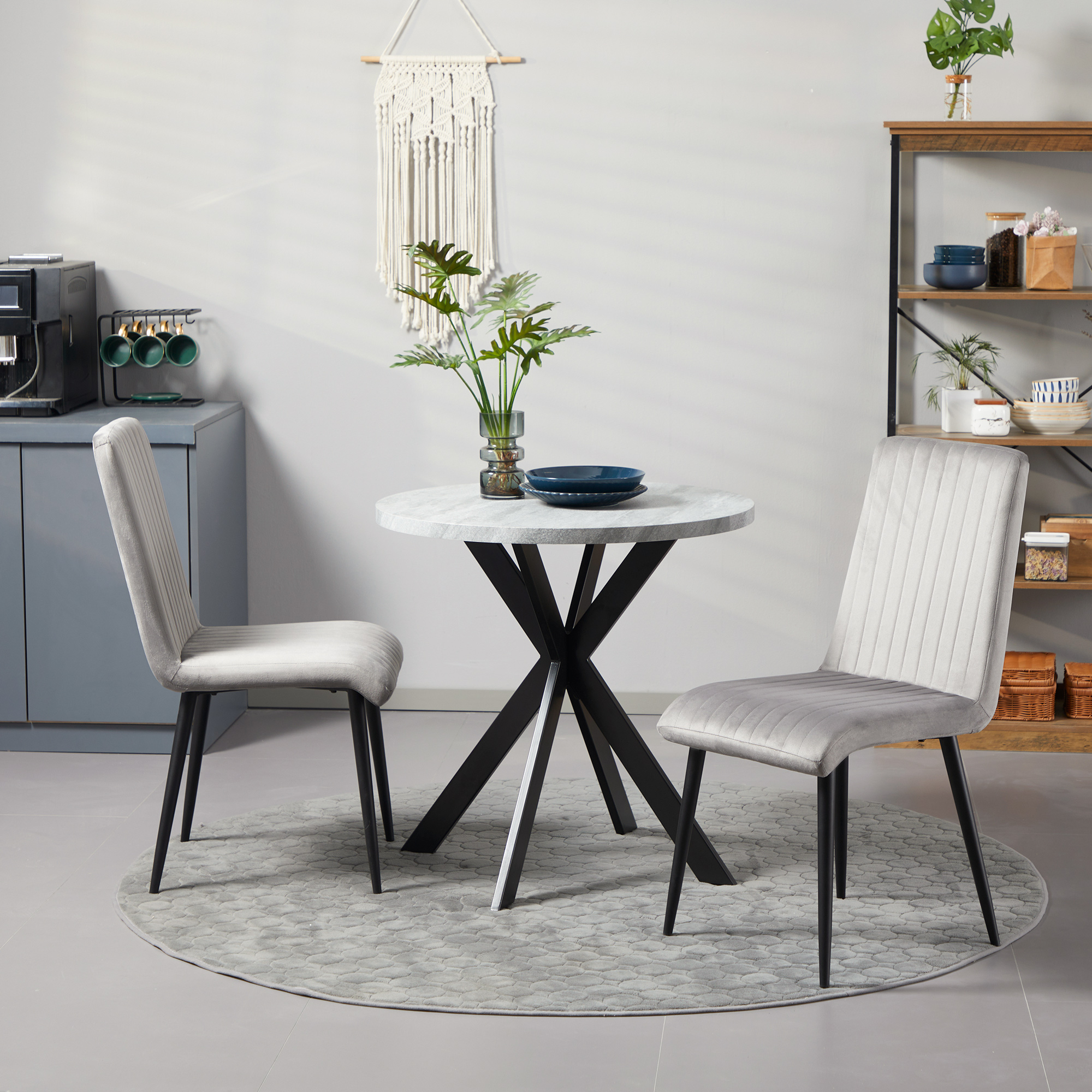 HOMCOM 2 Stück Set Gepolsterte Esszimmerstühle aus Samteffekt, Küchenstühle günstig online kaufen