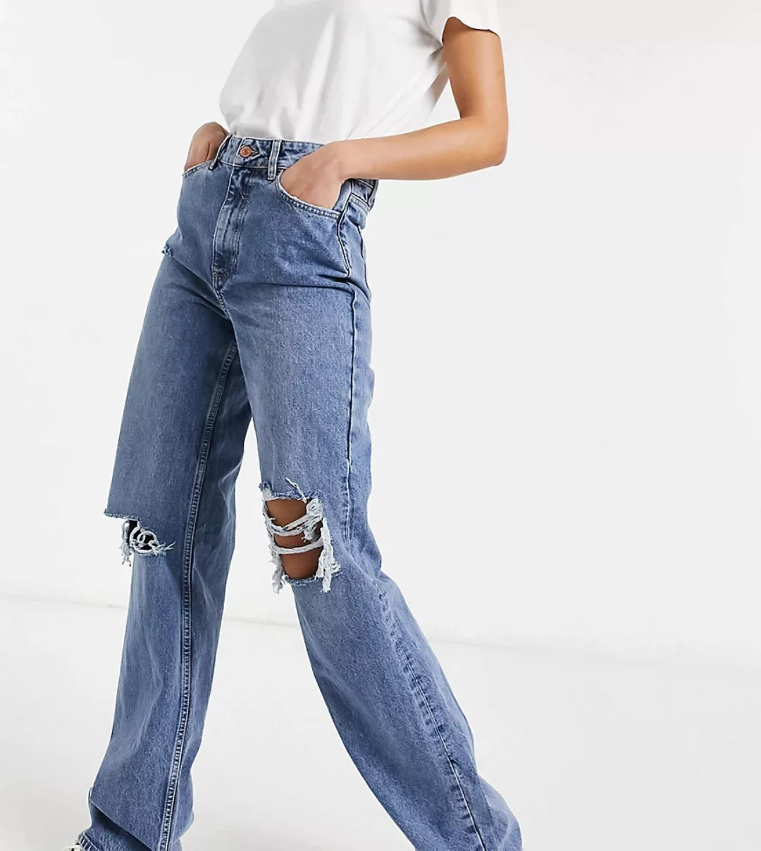 New Look Tall – Zerrissene Baggy-Jeans in Blau günstig online kaufen