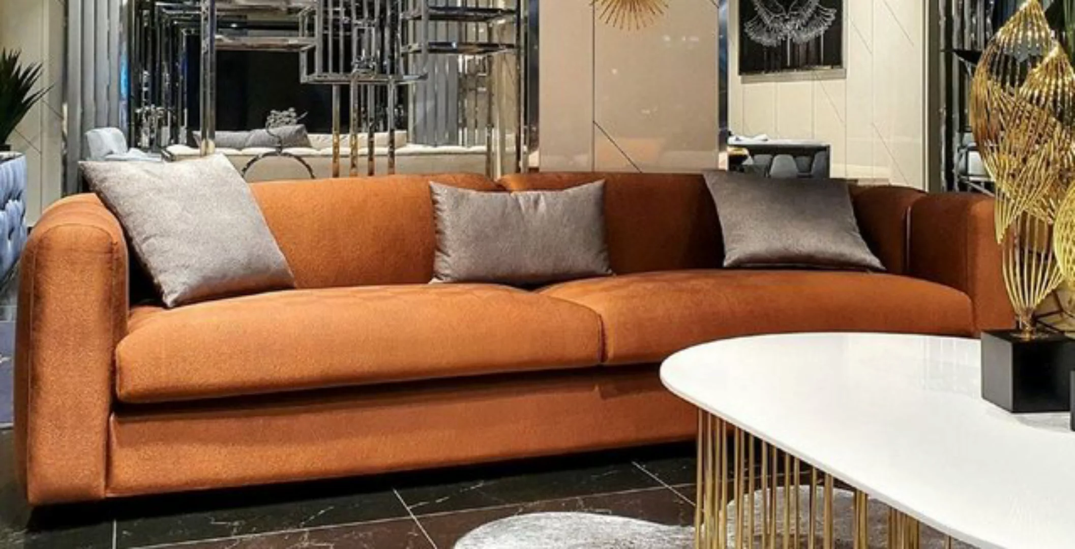 Casa Padrino Sofa Luxus Sofa Orange / Gold 240 x 95 x H. 85 cm - Wohnzimmer günstig online kaufen