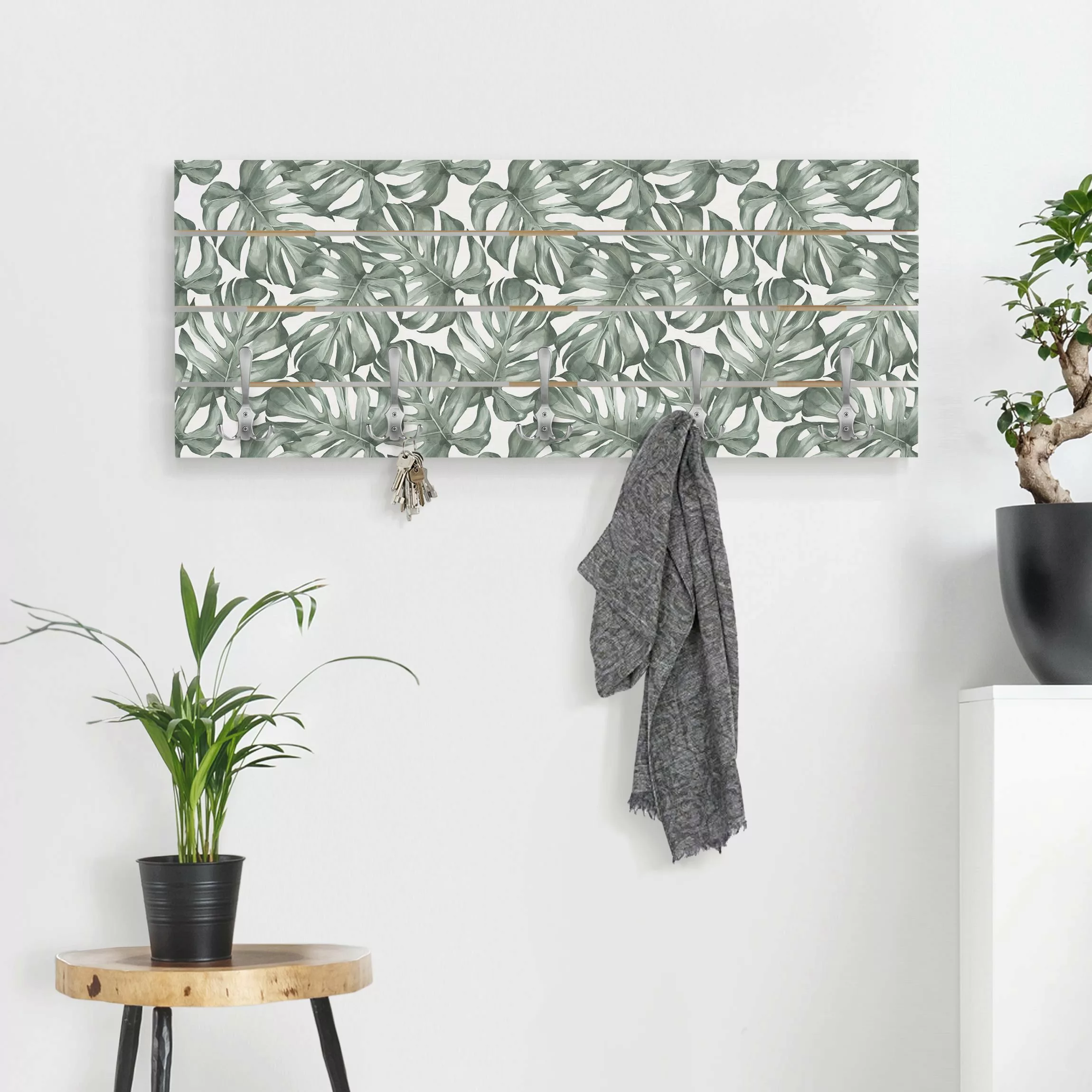 Wandgarderobe Aquarell Monstera Blätter in Grün günstig online kaufen