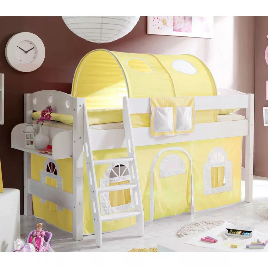 Kinderzimmerbett halbhoch Vorhang und Tunnel in Gelb günstig online kaufen