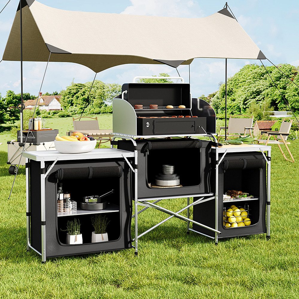 LIVINGANDHOME Campingtisch 175CM breite klappbare Campingküche günstig online kaufen