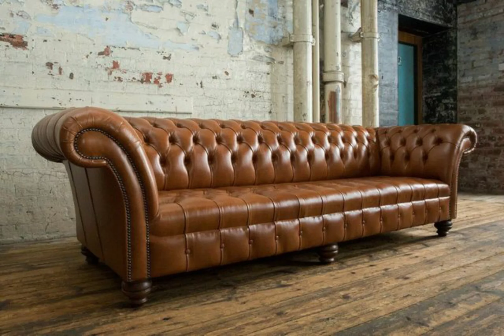 JVmoebel Chesterfield-Sofa Braun Chesterfield Couch Leder 4 Sitzer xxl Big günstig online kaufen