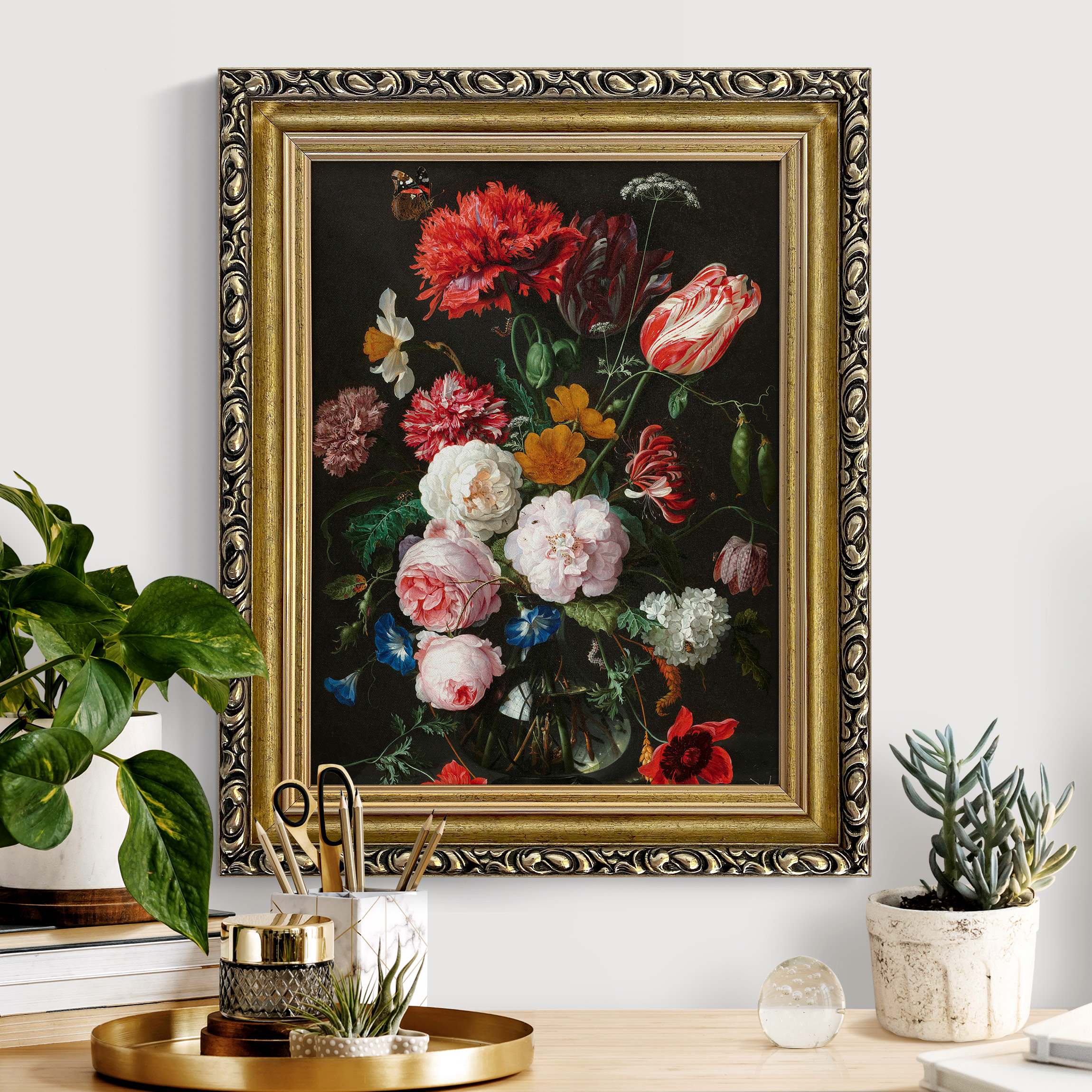 Gerahmtes Leinwandbild Jan Davidsz de Heem - Stillleben mit Blumen in einer günstig online kaufen