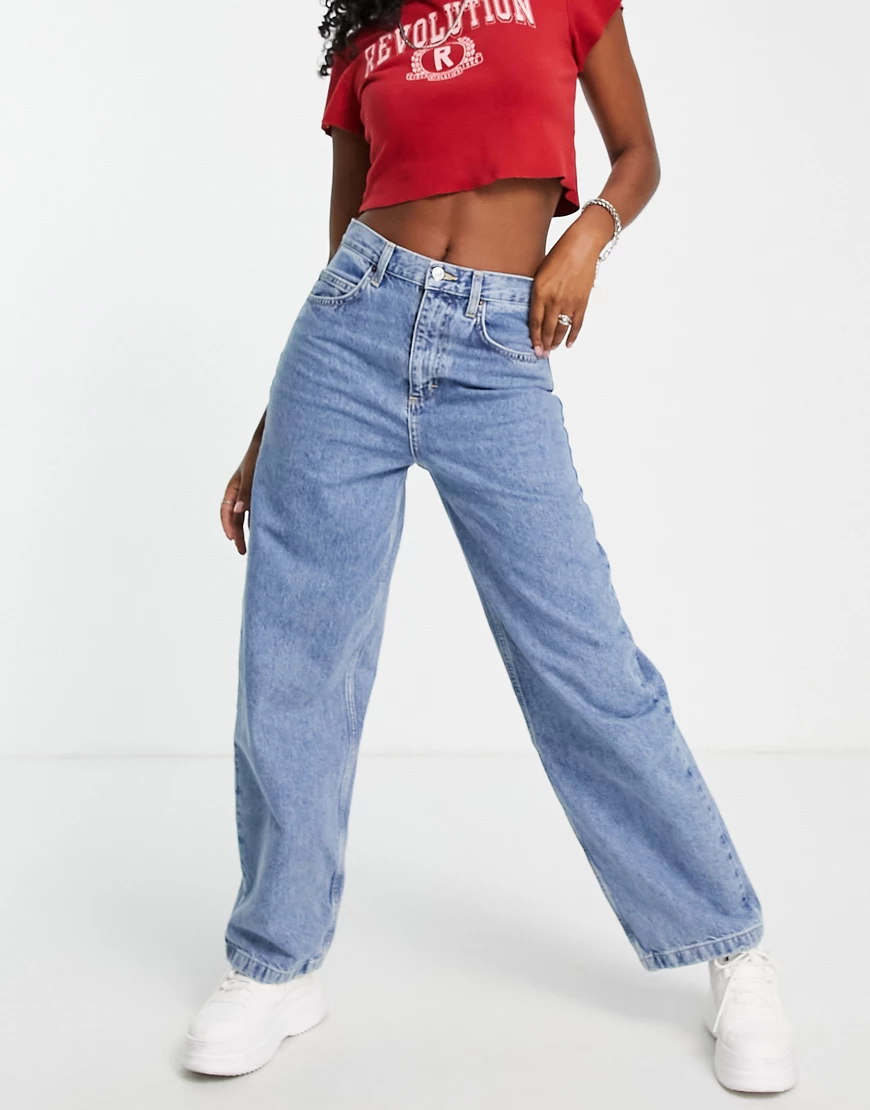 Topshop – Jeans mit weitem Schnitt aus recyceltem Baumwollmix in Mittelblau günstig online kaufen