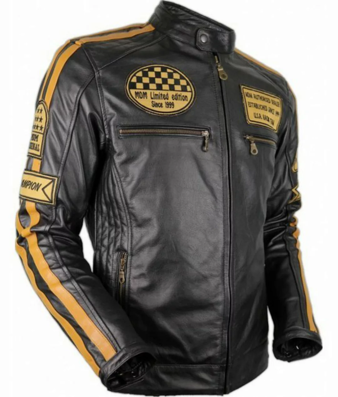 MDM Lederjacke Herren Biker Leder Jacke Freizeit Motorrad Lederjacke mit Pr günstig online kaufen