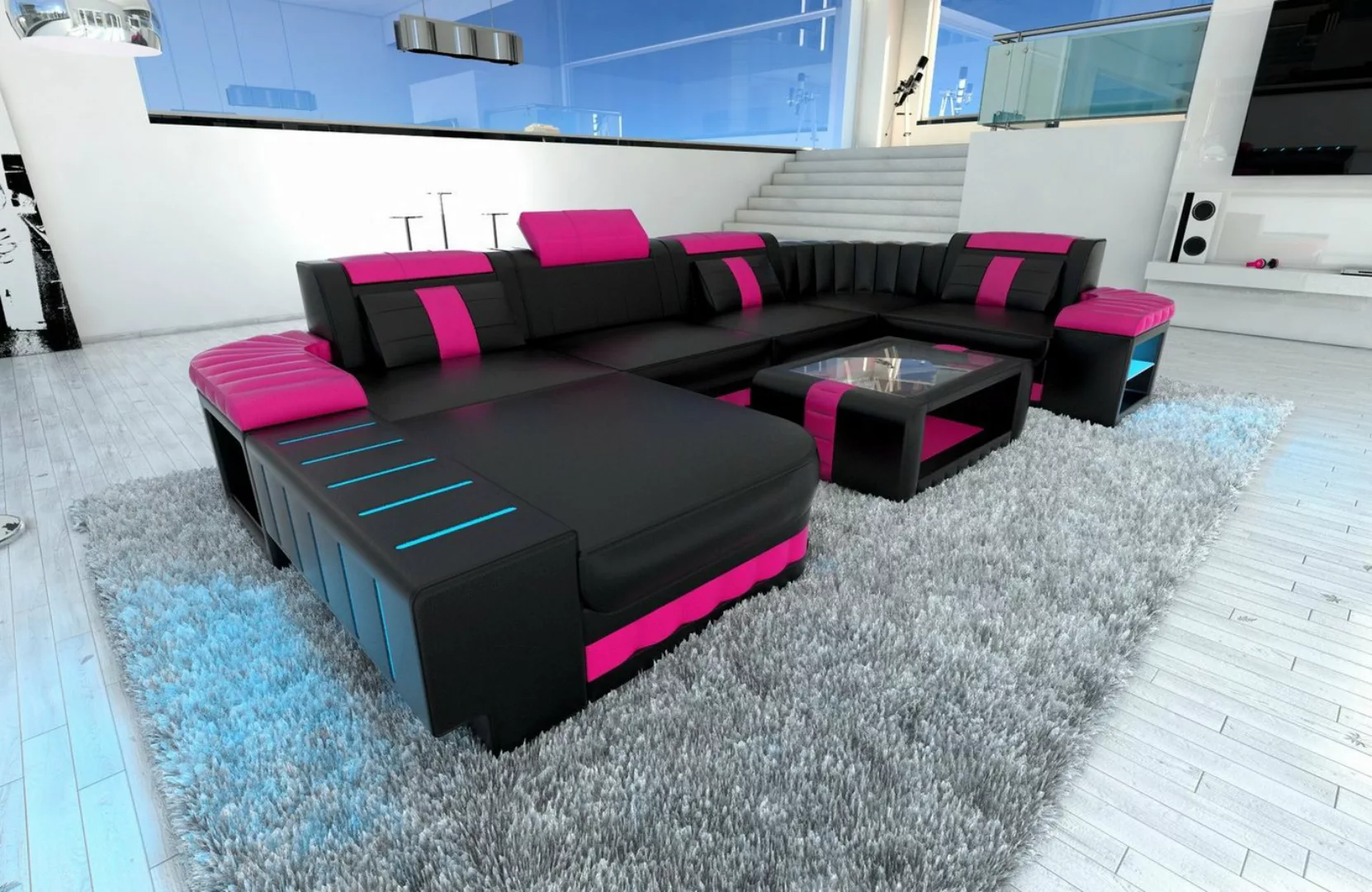 Sofa Dreams Wohnlandschaft Ledercouch Bellagio U Form Ledersofa Sofa Leder, günstig online kaufen