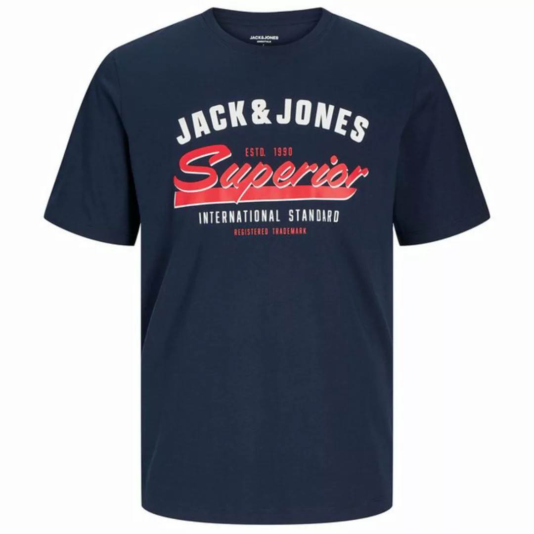 Jack & Jones Rundhalsshirt Große Größen Herren T-Shirt dunkelblau Logoprint günstig online kaufen