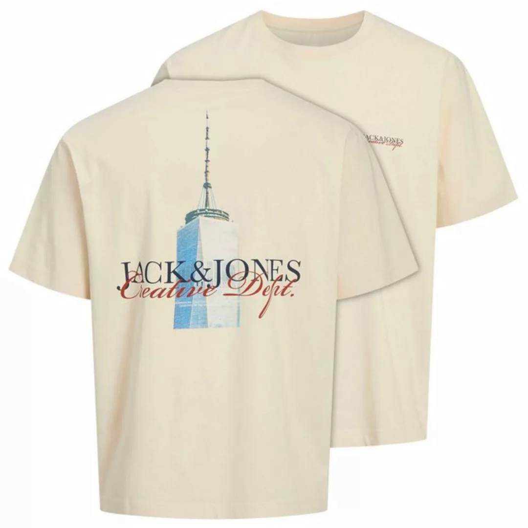 Jack & Jones Rundhalsshirt Große Größen T-Shirt Rückenprint creme JORBOSTON günstig online kaufen