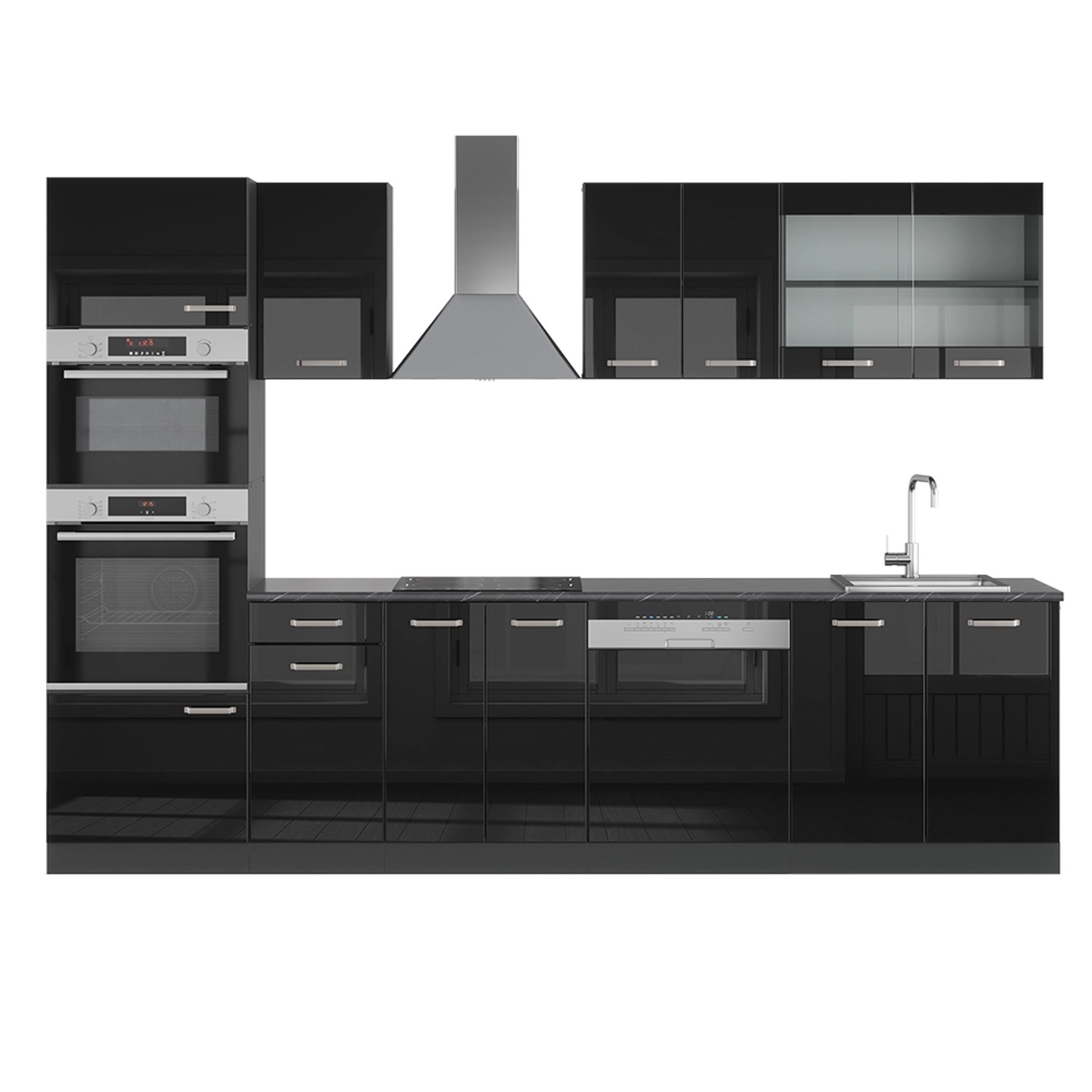 Vicco Küchenzeile R-Line Schwarz Hochglanz/Anthrazit 300 günstig online kaufen