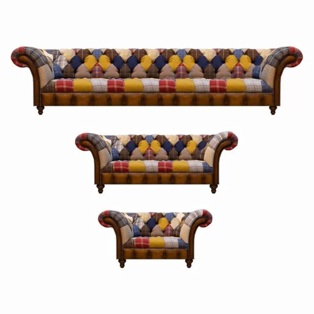 JVmoebel Chesterfield-Sofa Mehrfarbig Textil Sofas Set 3tlg Polstermöbel Co günstig online kaufen