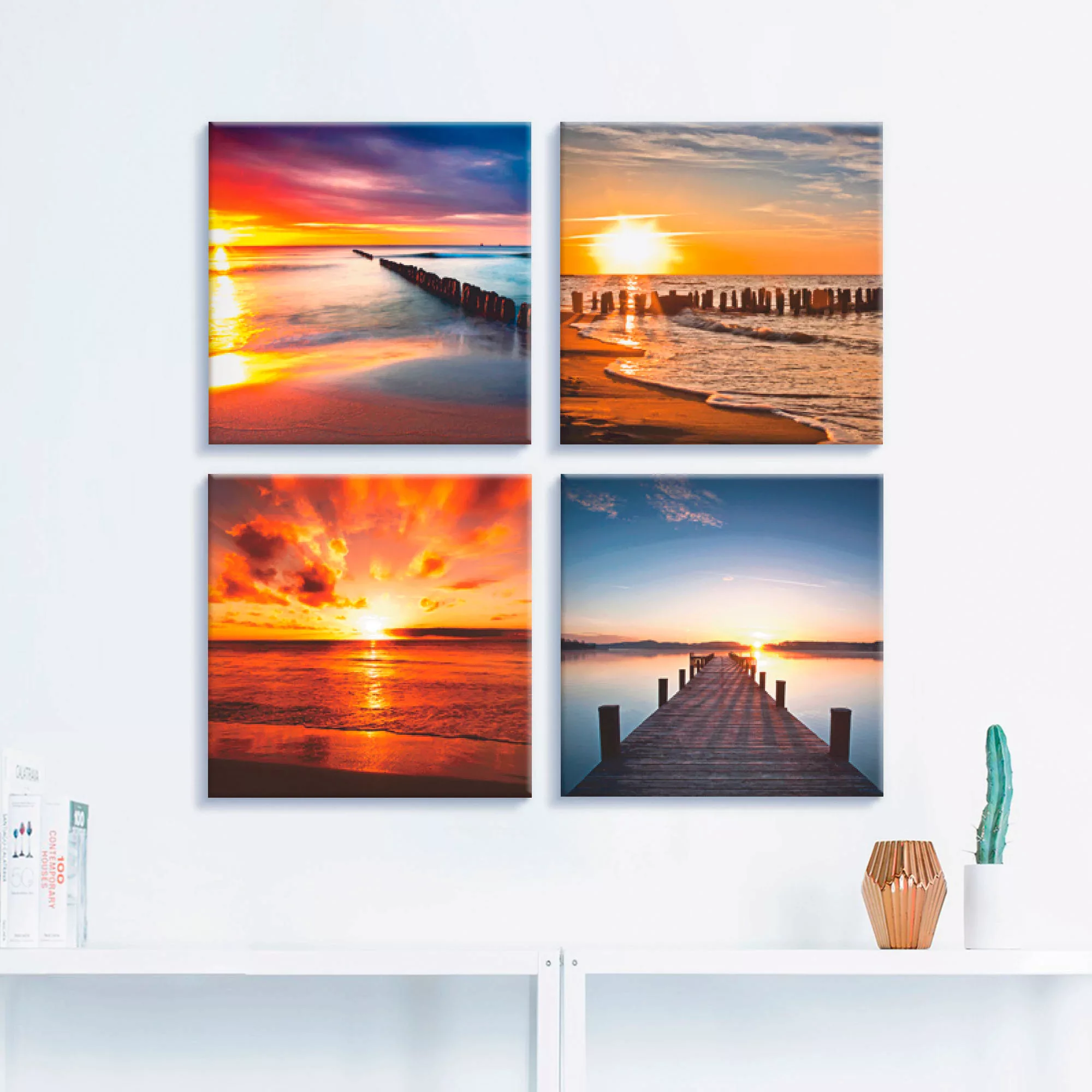 Artland Leinwandbild "Ostsee Strand Sonne Sonnenuntergang", Strand, (4 St.) günstig online kaufen