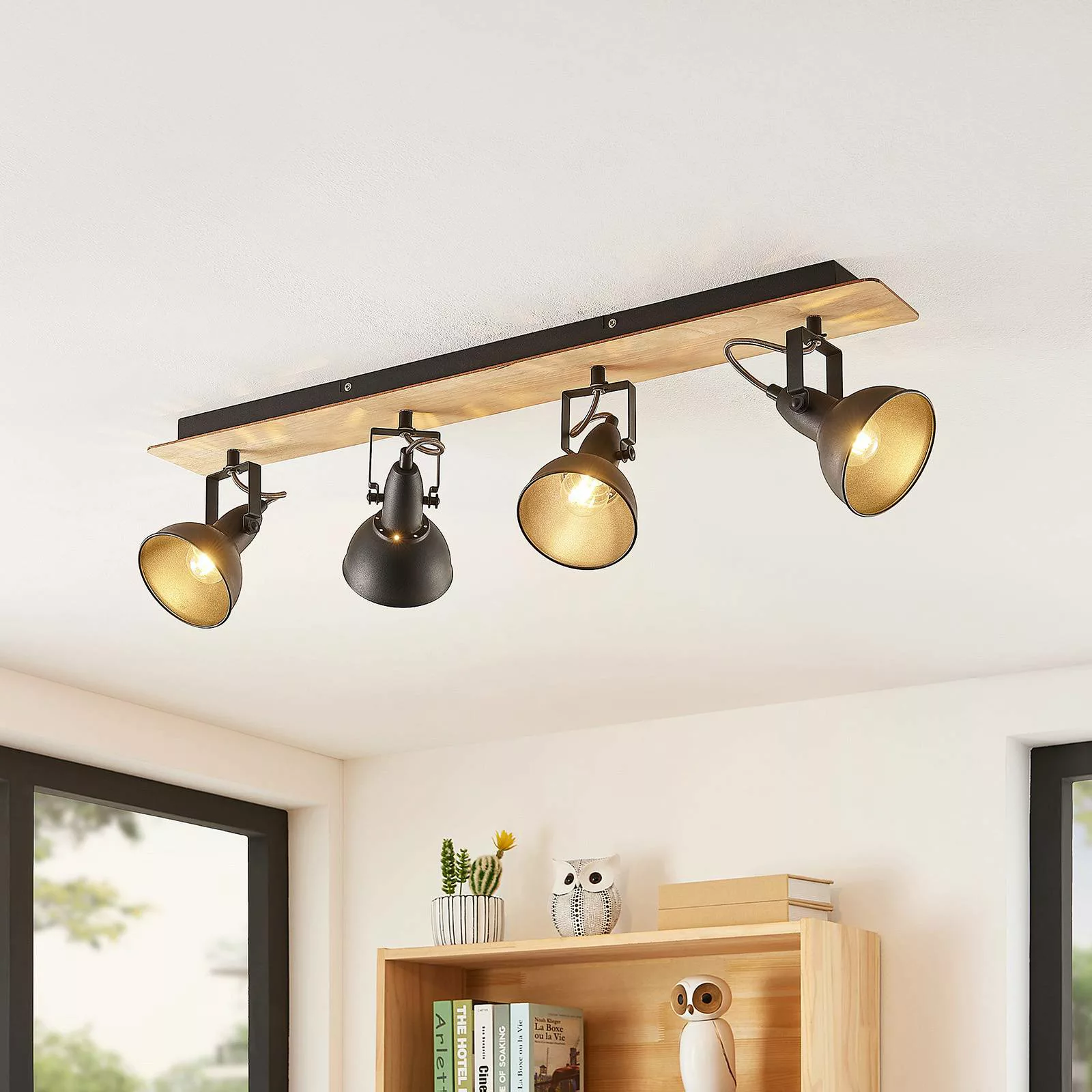 Lindby Aylis Deckenlampe, 4-flg., 82 cm, schwarz, Holz, E14 günstig online kaufen