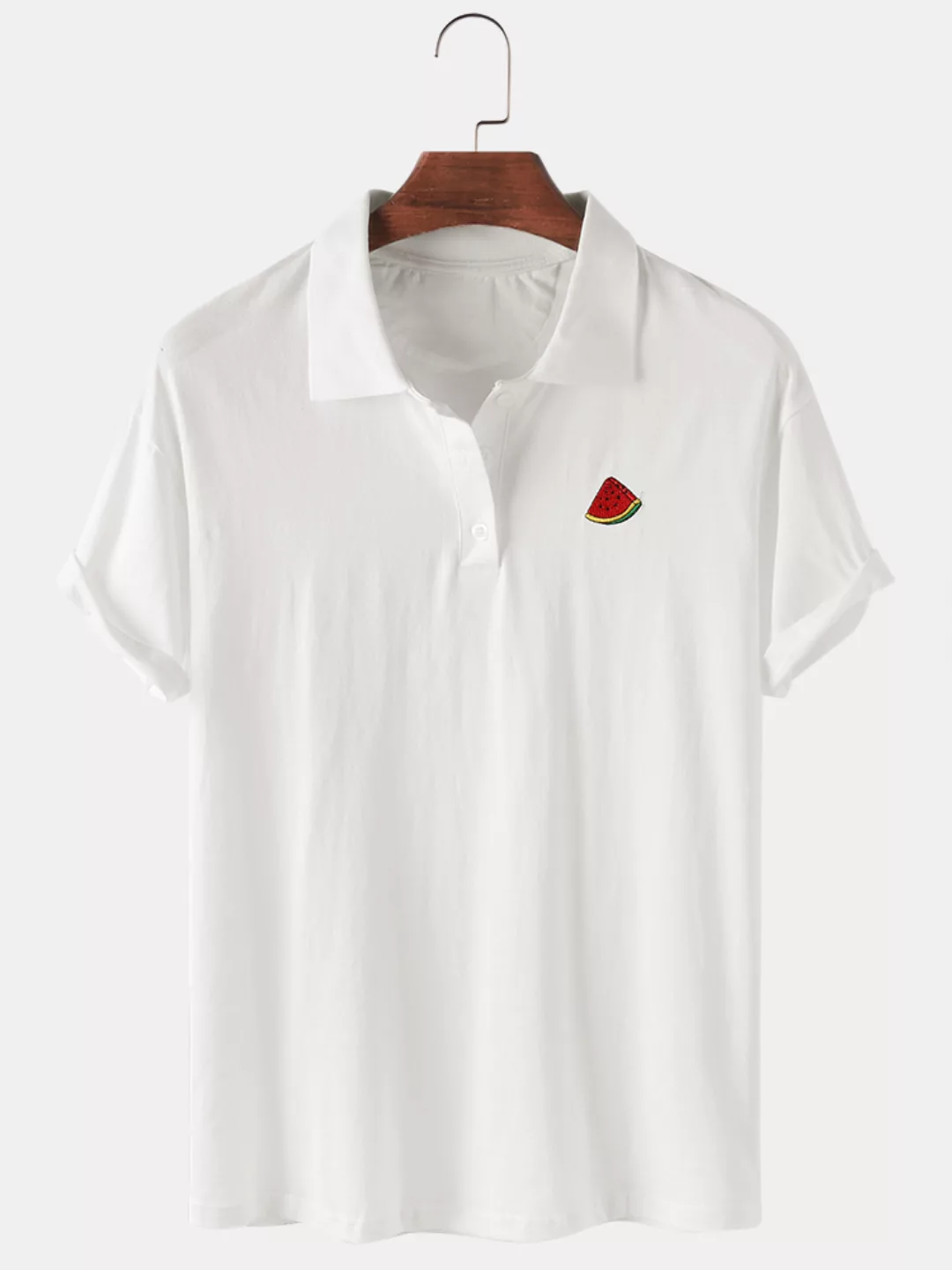 Herren Baumwolle Obst bestickt lose leichte Revers Kragen Golf Shirts günstig online kaufen