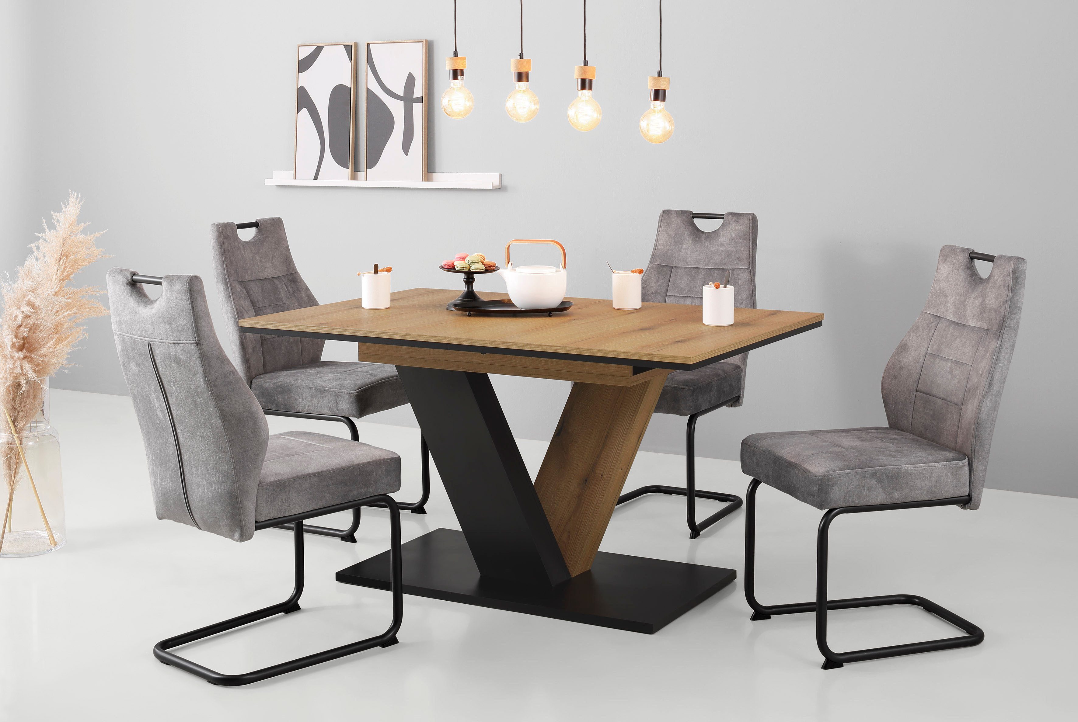 HELA Essgruppe "EMS Tisch 140-180x90 cm ausziehbar, Esstisch inkl. 4 Stühle günstig online kaufen