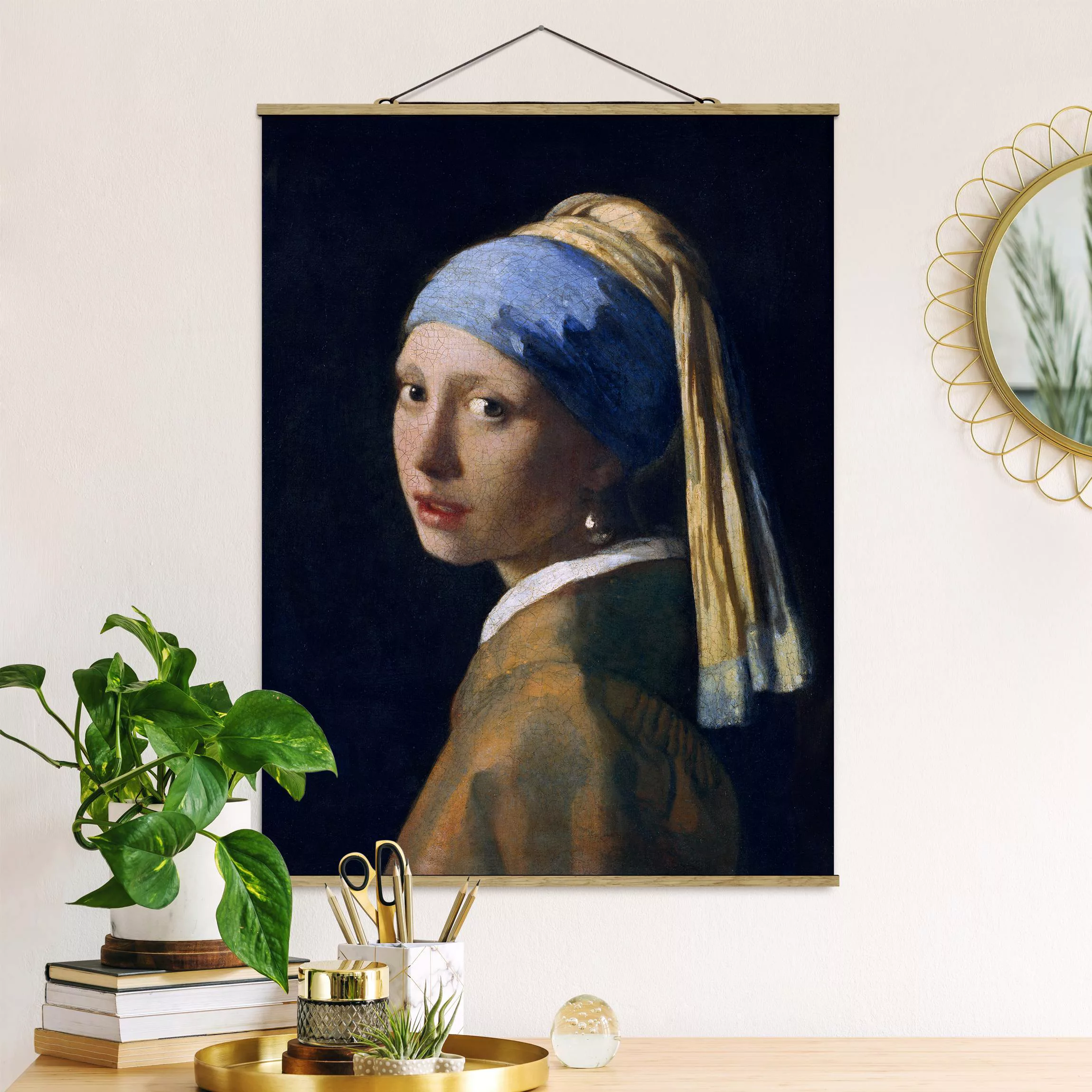 Stoffbild Kunstdruck mit Posterleisten - Hochformat Jan Vermeer van Delft - günstig online kaufen