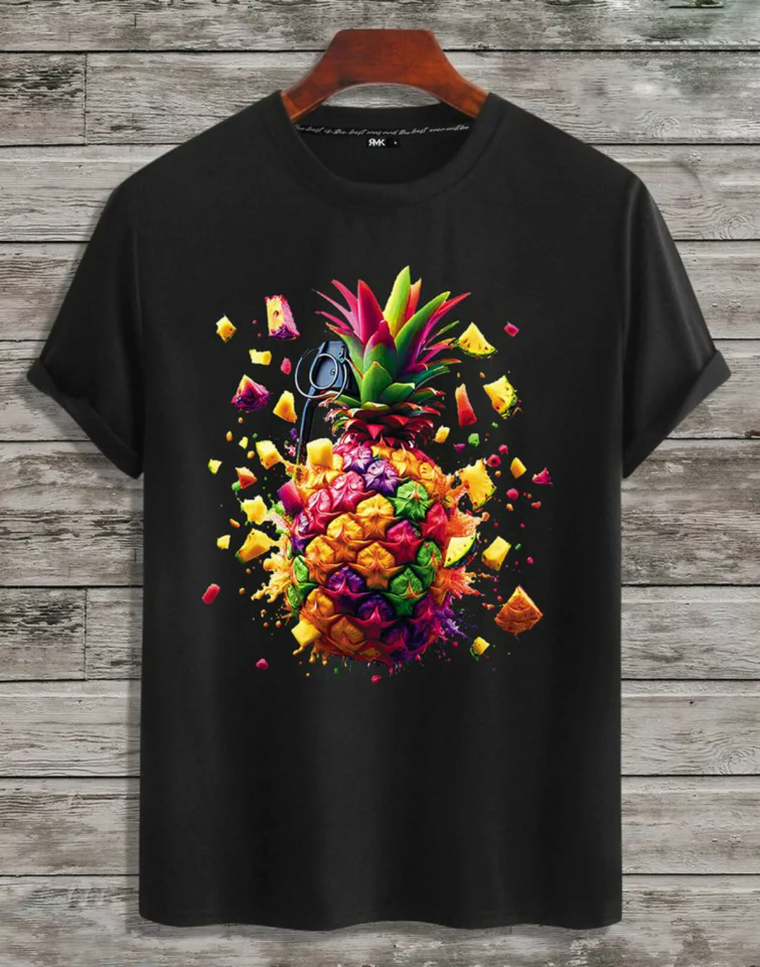 RMK T-Shirt Herren Shirt Basic Rundhals Ananas Sommer aus Baumwolle günstig online kaufen