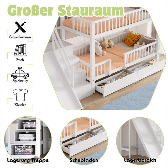 XDeer Kinderbett Hausbett mit Rutsche und Treppen 2 Schubladen magnetischer günstig online kaufen