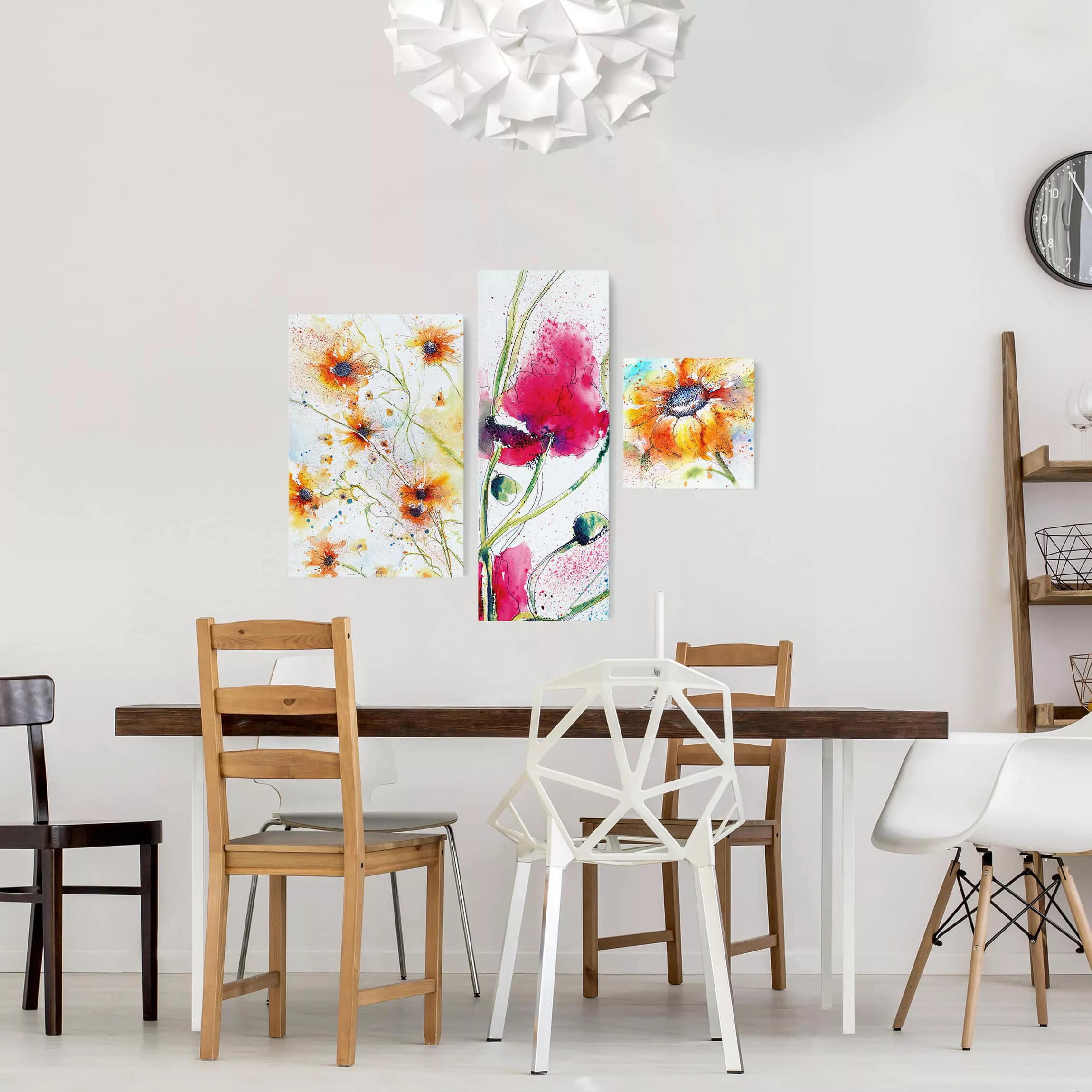 3-teiliges Leinwandbild - Querformat Watercolor Flower Power günstig online kaufen