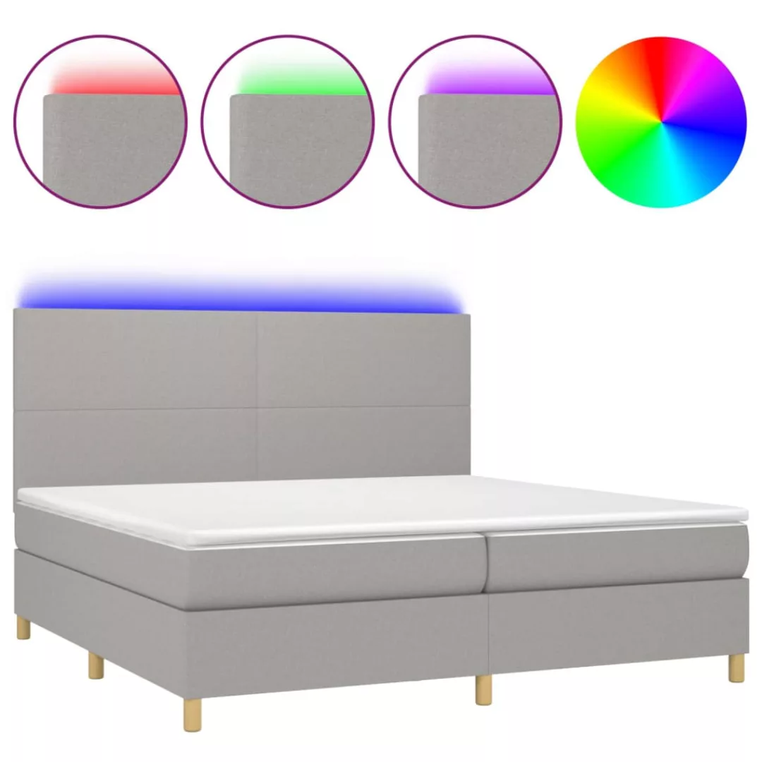 Vidaxl Boxspringbett Mit Matratze & Led Hellgrau 200x200 Cm Stoff günstig online kaufen