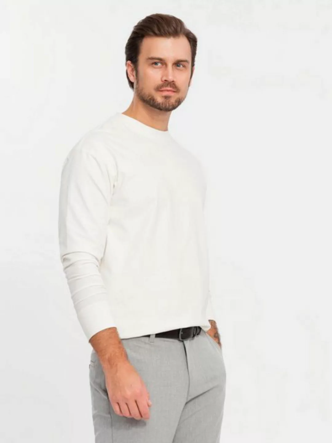 OMBRE Longsleeve Herren-Langarmshirt LOOSE FIT aus Baumwolle mit Rundhalsau günstig online kaufen