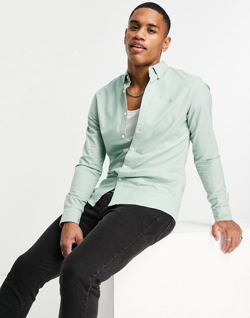 Farah – Langärmliges Hemd mit schmalem Schnitt in Grün günstig online kaufen