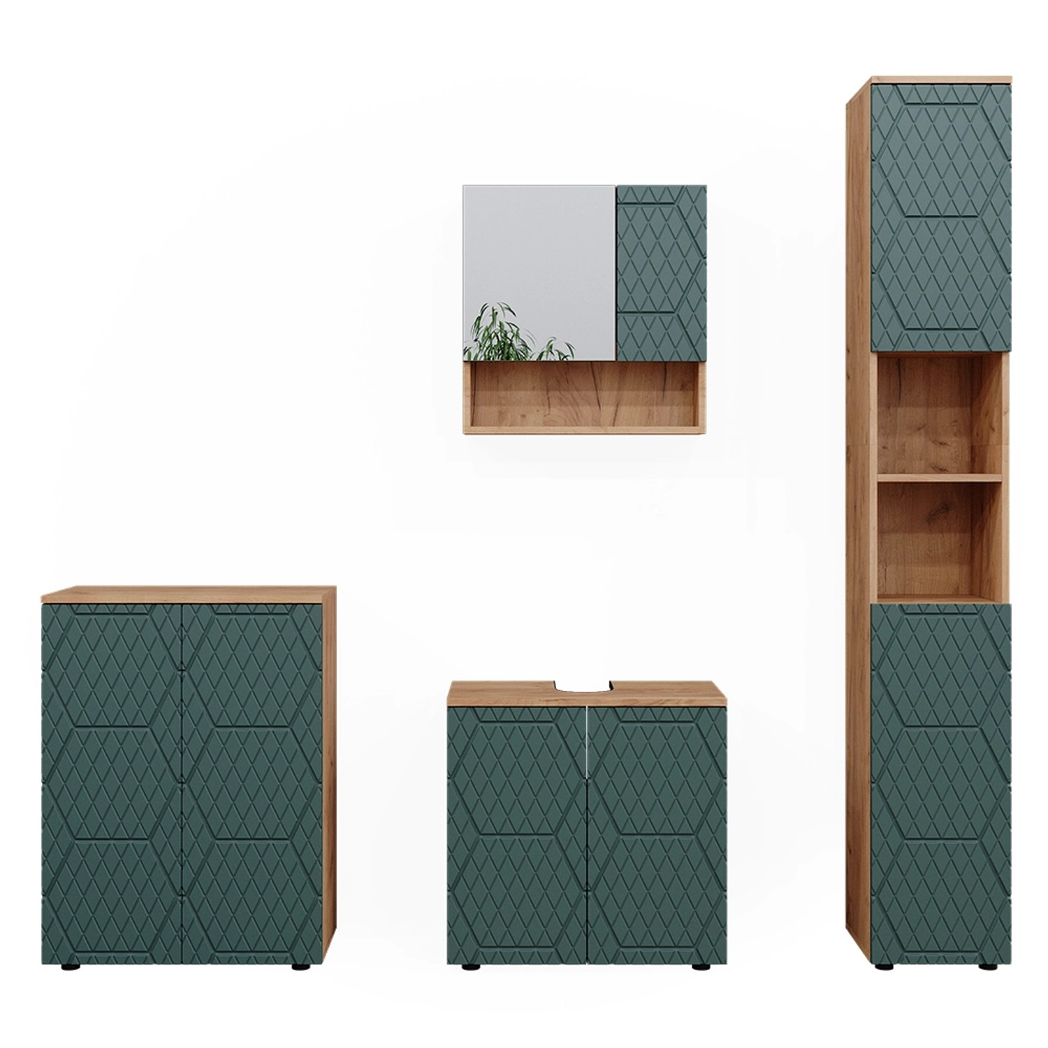 Vicco Badmöbel-Set Irma Goldkraft Eiche/Grün 4 Teile mit Hochschrank und Ko günstig online kaufen