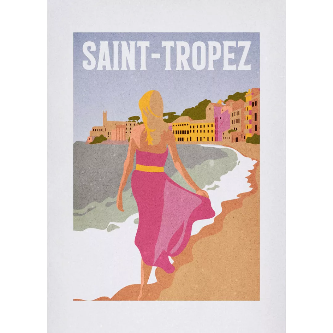 Komar Wandbild Vintage Travel Saint-Tropez Strand B/L: ca. 30x40 cm günstig online kaufen