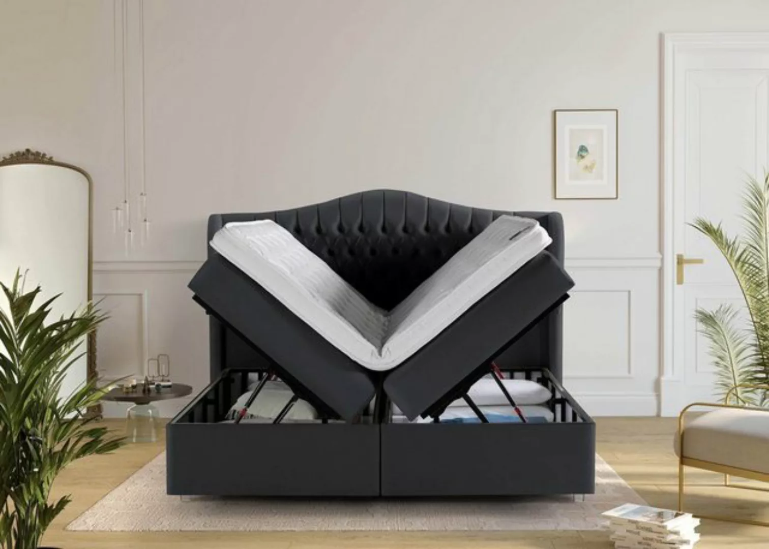 BettCo Stauraumbett Boxspringbett mit Bettkasten Maison (in Schwarz Velours günstig online kaufen