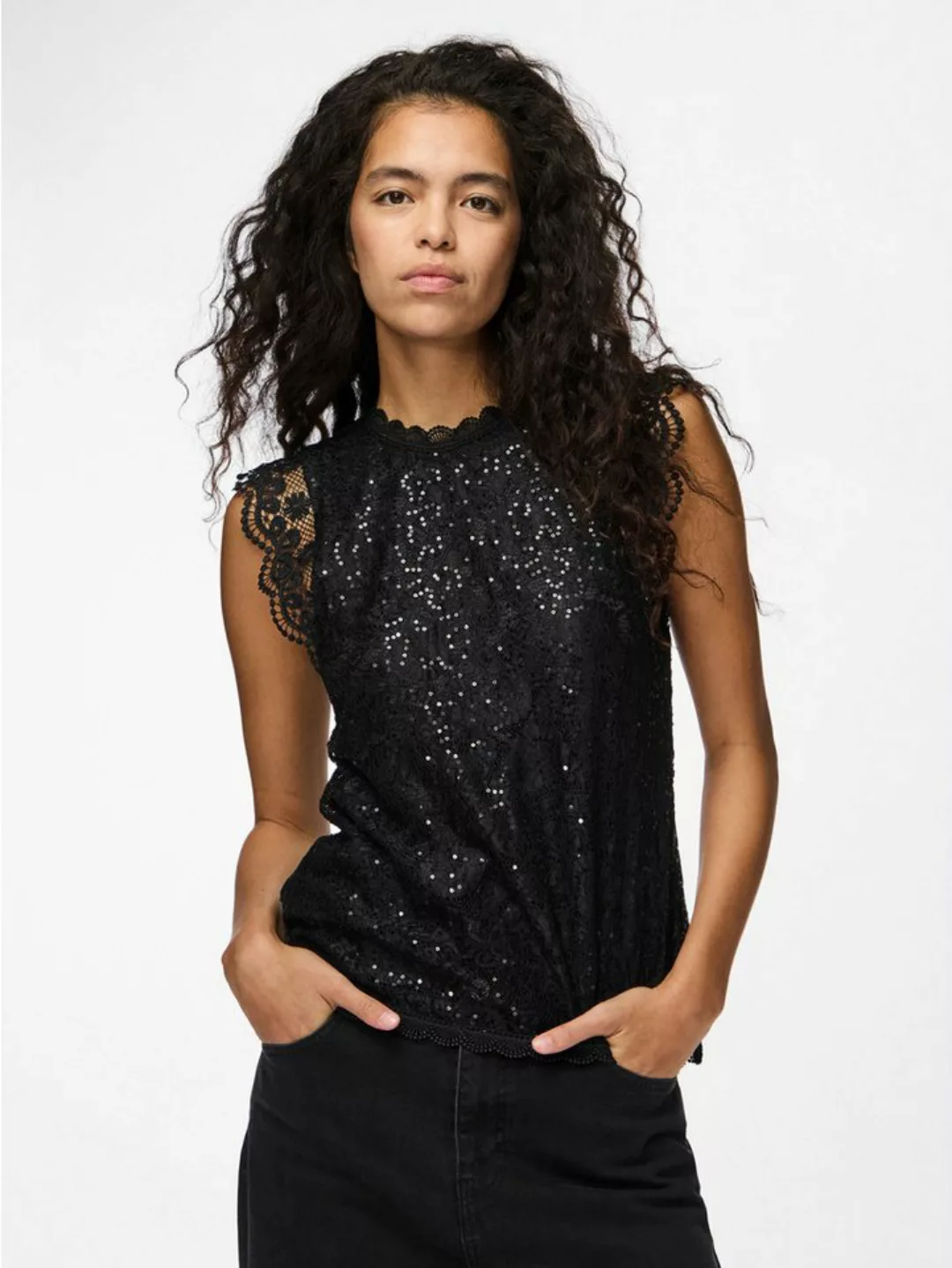 pieces Spitzentop PCOLLINE SL LACE SEQUINS TOP NOOS günstig online kaufen