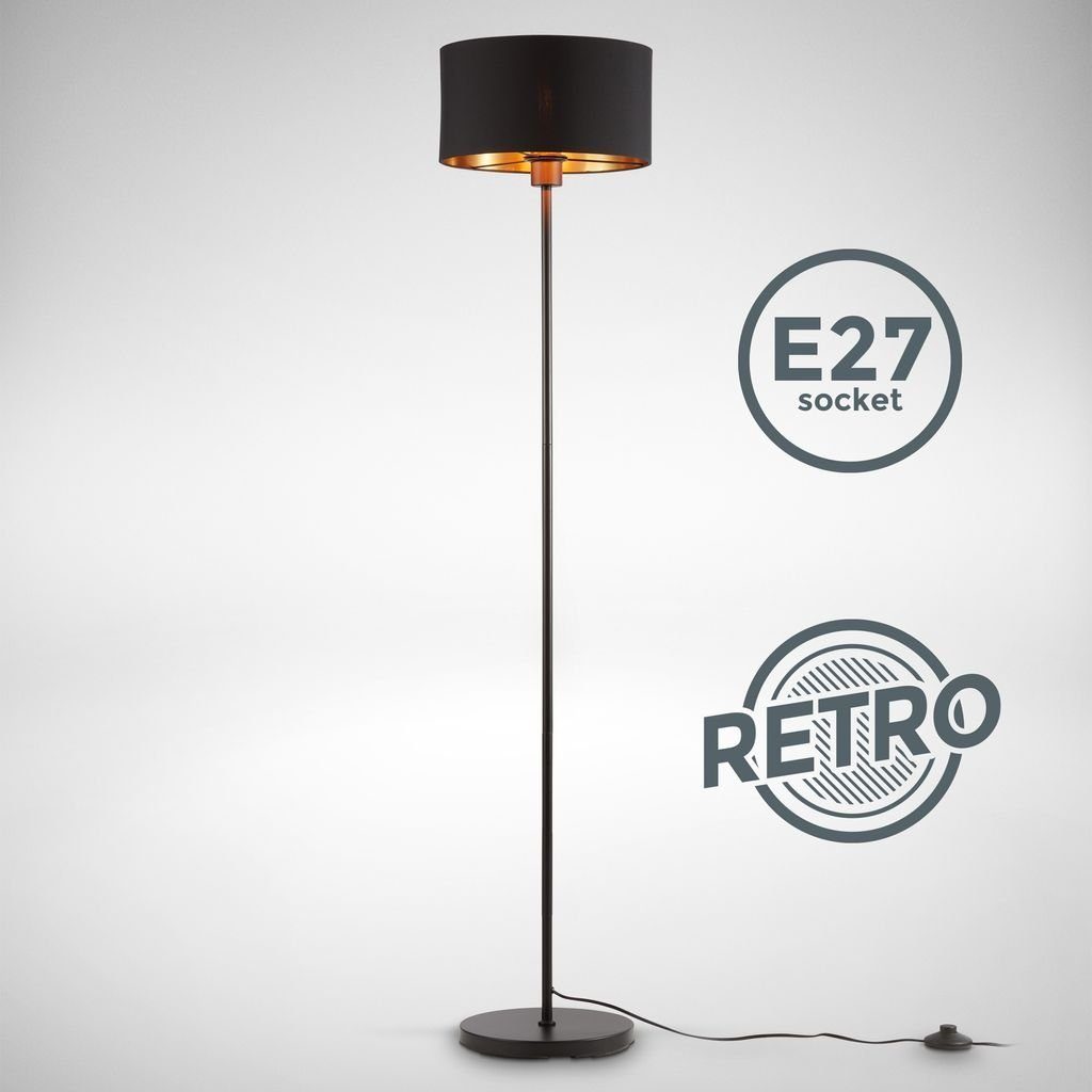 B.K.Licht Stehlampe Stoff-Stehleuchte Schwarz-Gold Textil E27 günstig online kaufen