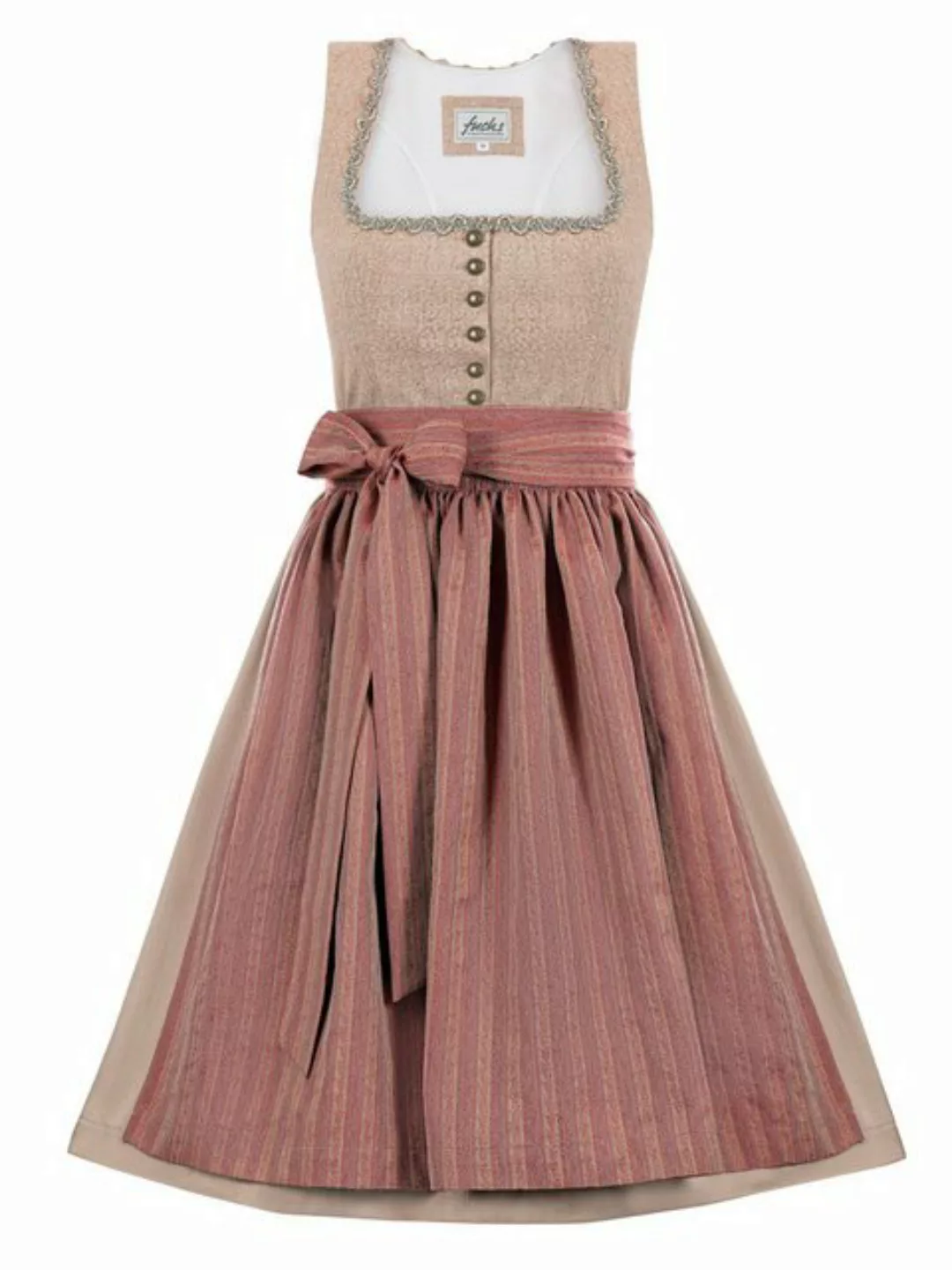 Trachten24.de Dirndl Midi Dirndl Elli beige-rot (2-tlg) Rockteil 70cm günstig online kaufen