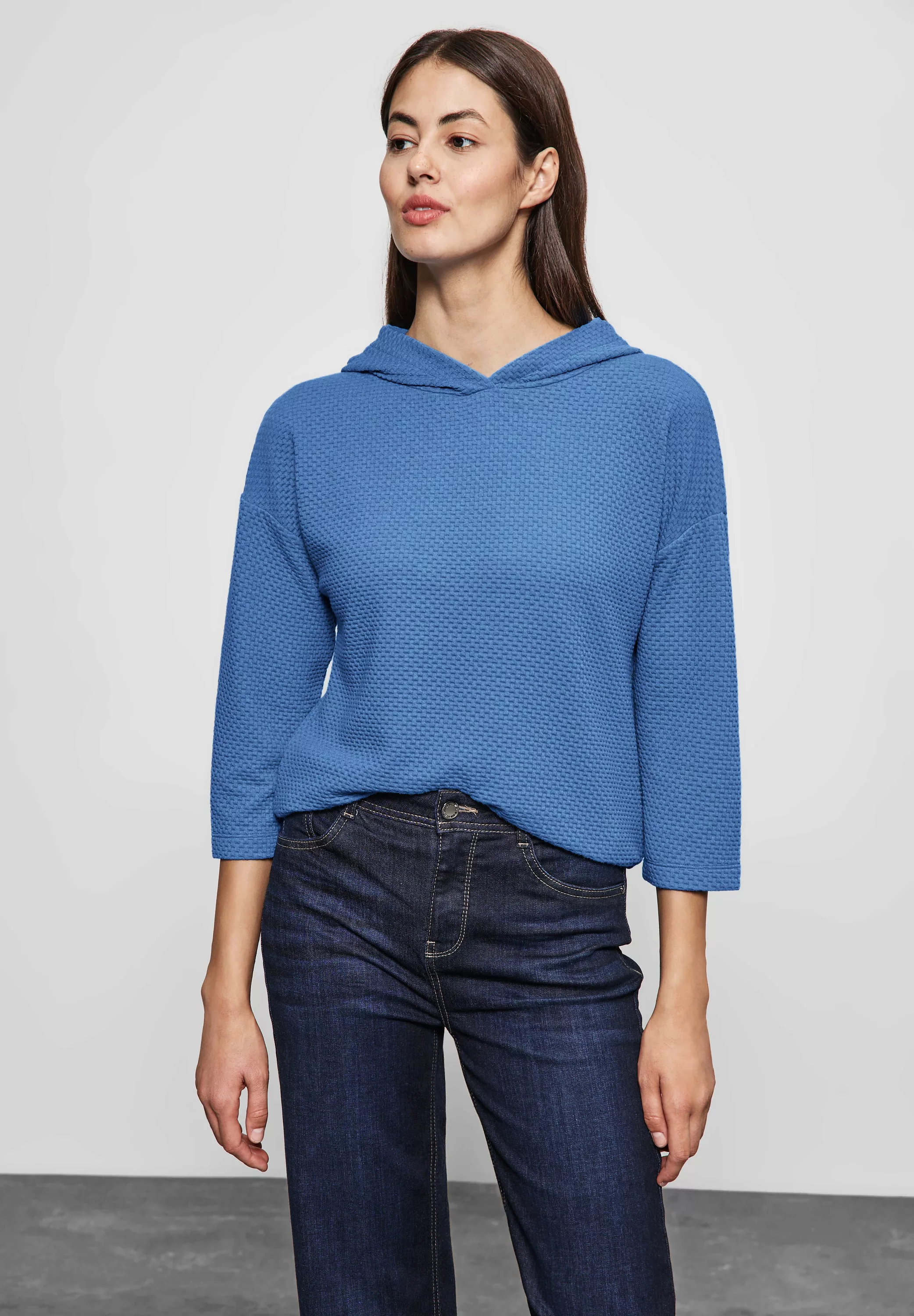 STREET ONE 3/4-Arm-Shirt Street One Strukturshirt mit Kapuze in Marina Blue günstig online kaufen