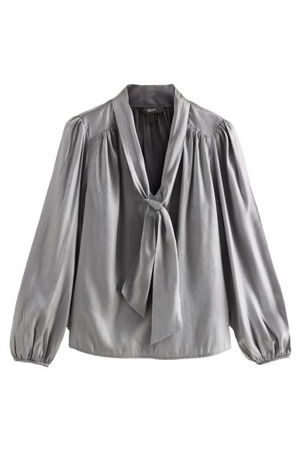 Next Langarmbluse Metallic-Bluse mit Bindeausschnitt (1-tlg) günstig online kaufen