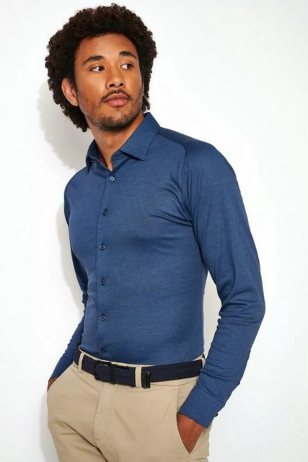 Desoto Hemd Bügelfrei Kent Melange Blau - Größe XL günstig online kaufen