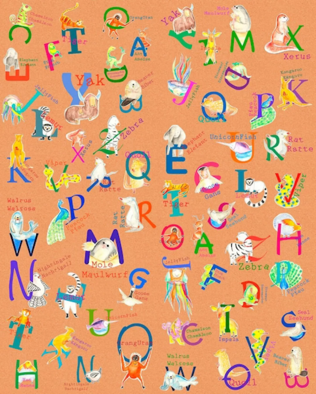 Sanders & Sanders Fototapete Tiere Alphabetisch Multicolor 200 x 250 cm 611 günstig online kaufen